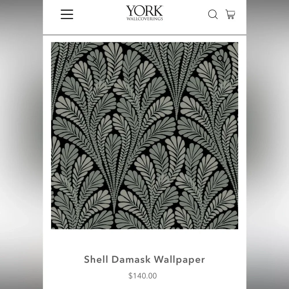 2 Double Rolls Shell Damask Wallpaper in Black / Glint #1